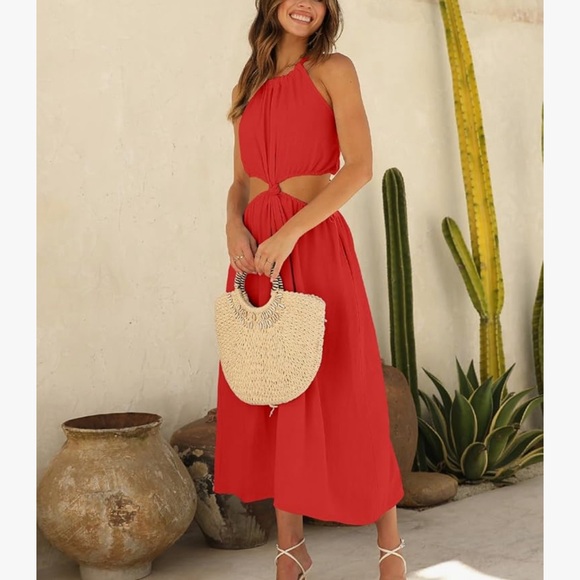 DEEP SELF Women's Summer Midi Dress Sleeveless Halter Neck Long Dress Casul - Picture 2 of 6